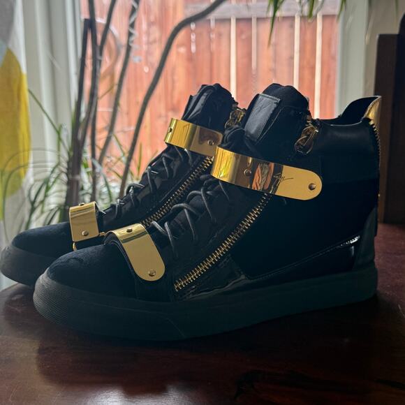 Giuseppe Zanotti Coby High top zip lace up sneakers black velvet size 42 men main image 12